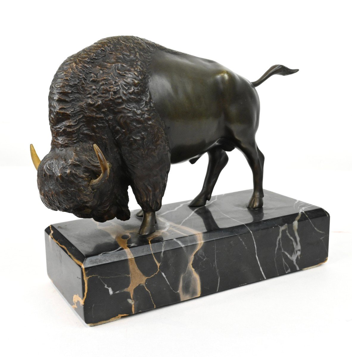 Bronze Buffalo With Horn Detail - Late 19th Century